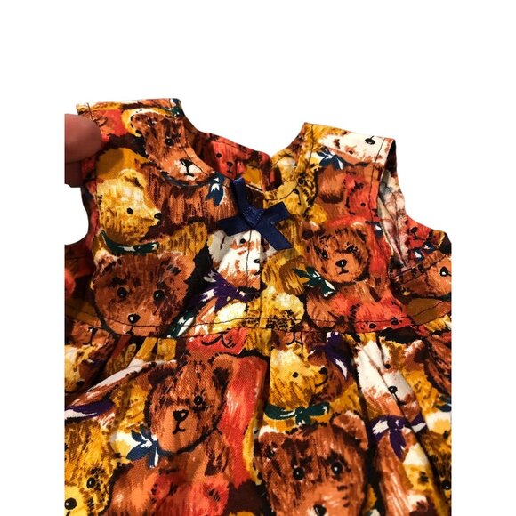 Homemade Teddy Bear Theme Small Medium Size Doll Jumper Dress Bow Accent - Picture 5 of 14